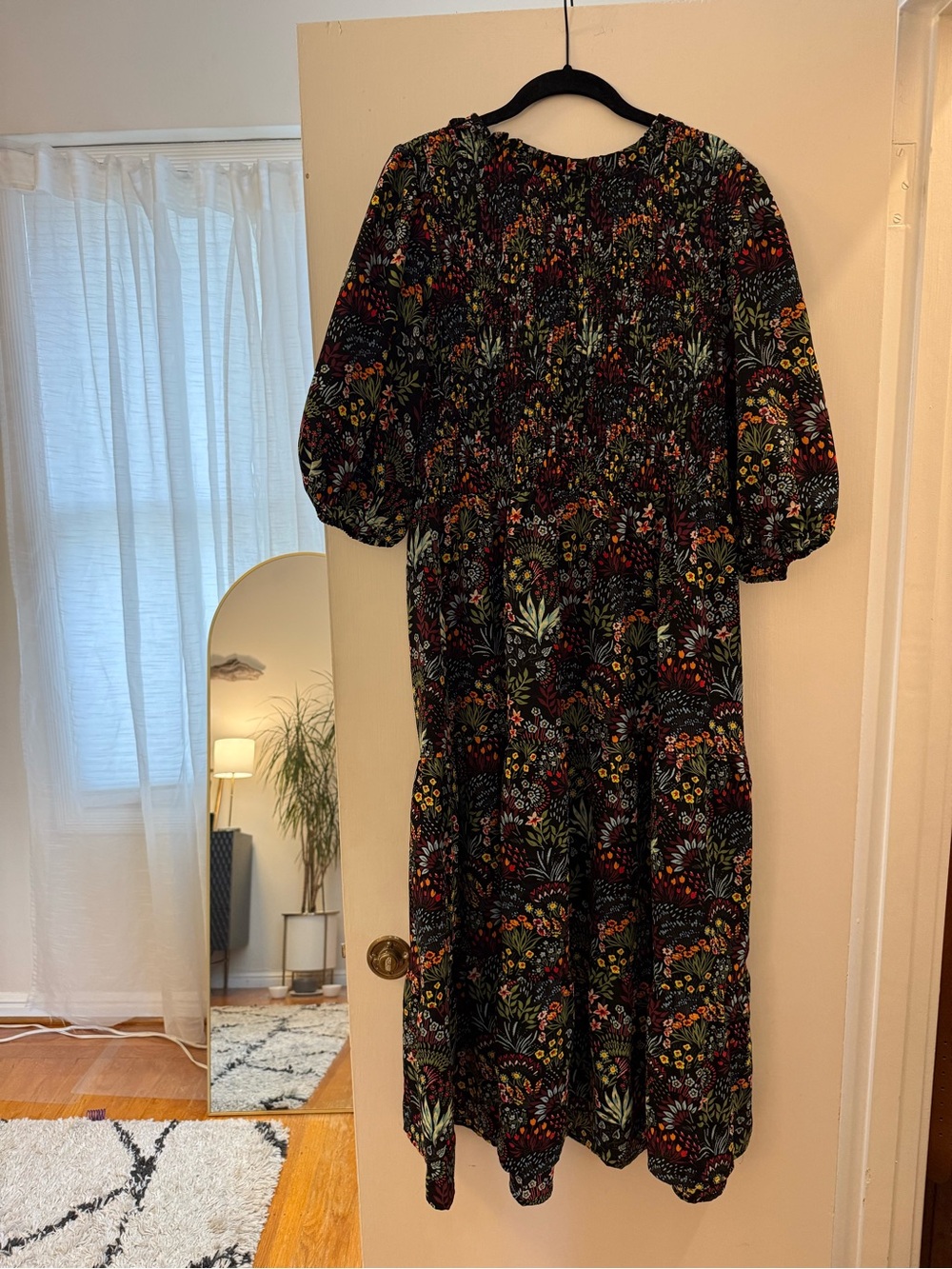 Baltic Born Black Floral Smocked Midi Dress